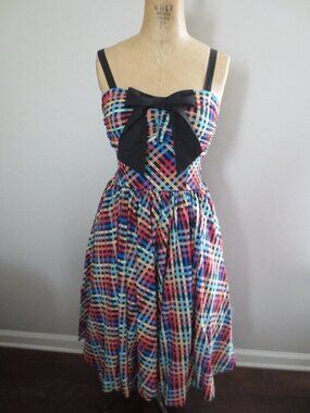 Unique Vintage Madras Rainbow Print Retro Swing Dress